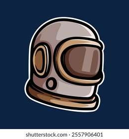 old astronaut helmet isolated colored drawing line art style sketch classic vintage design illustration