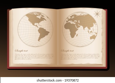 old atlas book with space for text - vector