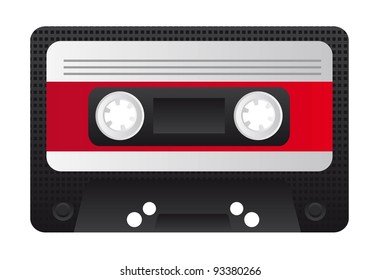 Old audio cassette on white background, vector illustration