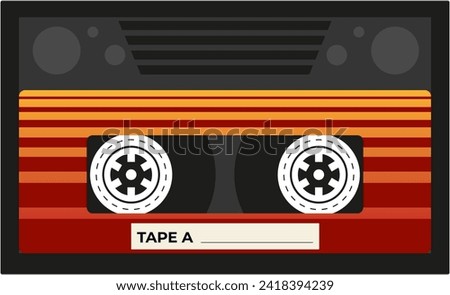 Old audio cassette tape with blank copy space, vector illustration. Retro music player. 