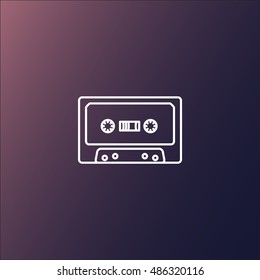 Old audio cassette?? inverted white outlined vector icon on colorful gradient background