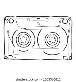 old audio music cassette, vector sketch 