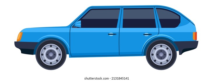 Old auto profile. Blue car side view