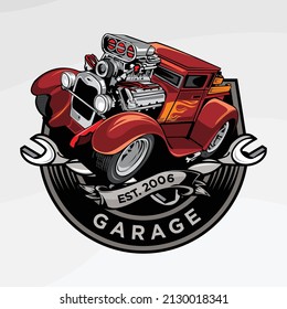 Old auto repair shop vector logo illustration