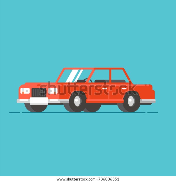 Old\
automobile. Red car. Simple vector flat\
illustration