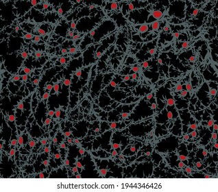 Old autumn hip rose ash tree light sky. Outline dark red ink hand drawn king shrub logo pictogram emblem design in retro art doodle engrave cartoon print style pen on paper text space. Closeup view