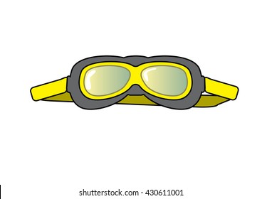 Old aviator googles for pilots during the war, old school. Hand drawn. Vector. Yellow and grey colors. 