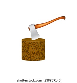 Old axe stuck in wooden block