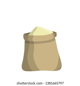 Old bag. County Gray Burlap with rope. Element of the village and of the middle ages. Storage and packing of cargo and grain. sack package for things. Cartoon flat illustration