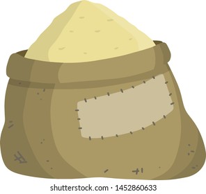 Old bag. County Gray Burlap with rope. Element of the village and of the middle ages. sack package for things. Cartoon flat illustration. Storage and packing of cargo and grain
