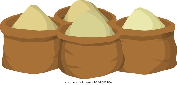 Old bag. County Gray Burlap with rope. Element of the village and of the middle ages. Storage and packing of cargo and grain. sack package for things. Cartoon flat illustration