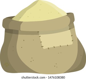 Old bag. County Gray Burlap with rope. Element of the village and of the middle ages. sack package for things. Cartoon flat illustration. Storage and packing of cargo and grain