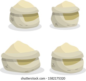 Old bag. County Gray Burlap with rope. Element of village and of middle ages. sack package for things. Cartoon flat illustration. Storage and packing of cargo and grain