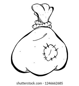 Old bag hand drawn. Vector of an old cloth bag. Bag icon.
