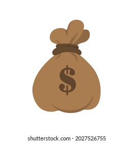 Old bag with money and dollar sign on it. Flat vector icon