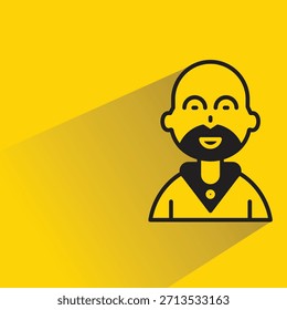 Avatar de hombre calvo viejo con sombra sobre fondo amarillo