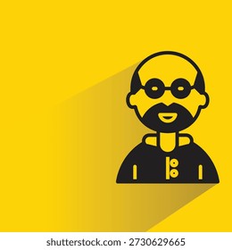Avatar de hombre calvo viejo con sombra sobre fondo amarillo