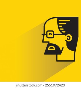 old bald man face with drop shadow on yellow background