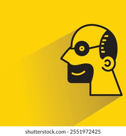 old bald man face with drop shadow on yellow background