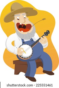 old banjo player cartoon illustration