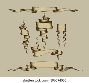 Old banners, ribbons and manuscripts set, vector illustration