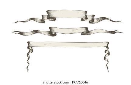 Old banners, ribbons and manuscripts set, vector illustration