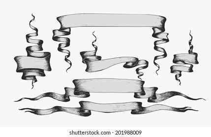 Old banners, ribbons and manuscripts set, vector illustration