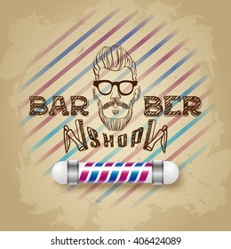 old barber pole sign. Gentleman barber shop. vintage design template. Mustaches