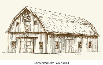 Old barn. Hand drawn illustration.