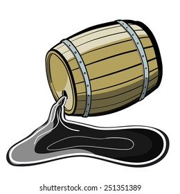 Old Barrel and oil pool. A children's sketch. Color image.