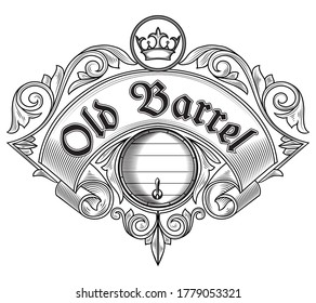 Old barrel ornate decorative monochrome emblem
