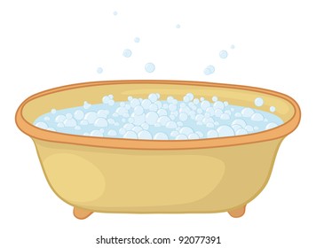 Vieille baignoire avec bulles bleues de savons. Image vectorielle