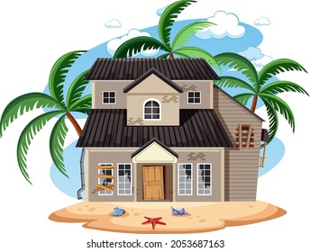 Old beach holiday house isolated illustration