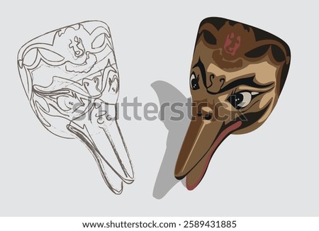Old beak-shaped face masks, full color and dark line sketch