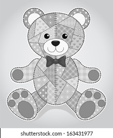 Old bear toy. Vector children patchwork illustration.