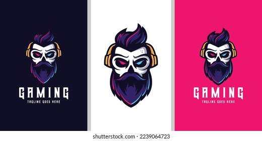 Old beard man esport gaming logo with headset vector illustration design