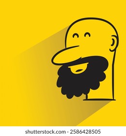 old beard man icon with shadow on yellow background