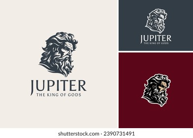 Viejo barba Mustache Dibujo mano dibujada como Zeus Neptune Poseidon Triton Jupiter Face Grey God Mythology King diseño de ilustración