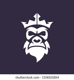 old bearded monkey gorilla face vector logo design