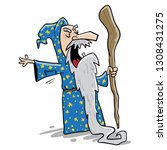 Old bearded wizzard with magic staff