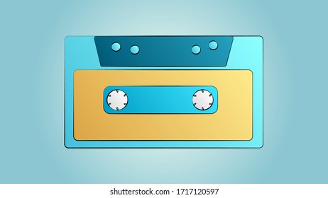 Old beautiful retro hipster music audio cassette from the 70s, 80s, 90s on a blue background.