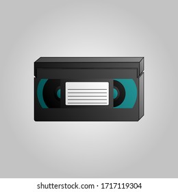 Old beautiful retro hipster video cassette for watching movies from the 70s, 80s, 90s on a blue background.