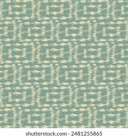 Old bedspread. Pattern made in green and ivory tones, consisting of larger and smaller rectangles. Textile design. Abstract vector.