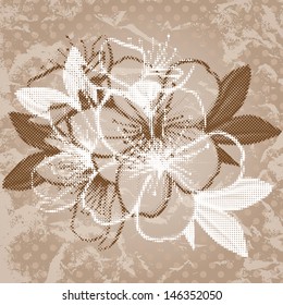 Old beige paper background with cherry blossom