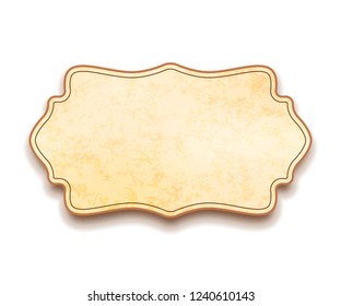 Old beige vintage label with paper texture on white