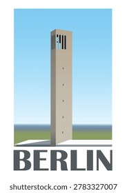 Old bell tower (Glockenturm). Berlin tourist poster. Vector art illustration
