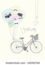 old bicycle with balloons  vector