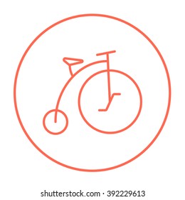 Old bicycle with big wheel line icon.