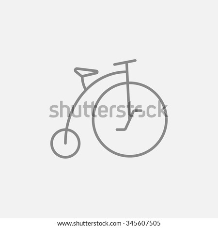 Old bicycle with big wheel line icon for web, mobile and infographics. Vector dark grey icon isolated on light grey background.