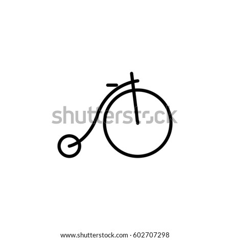 Old bicycle with big wheel line icon.